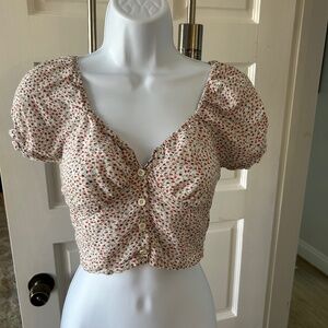 Princess Polly Floral Short Sleeve Size Small Button Down Crop Top